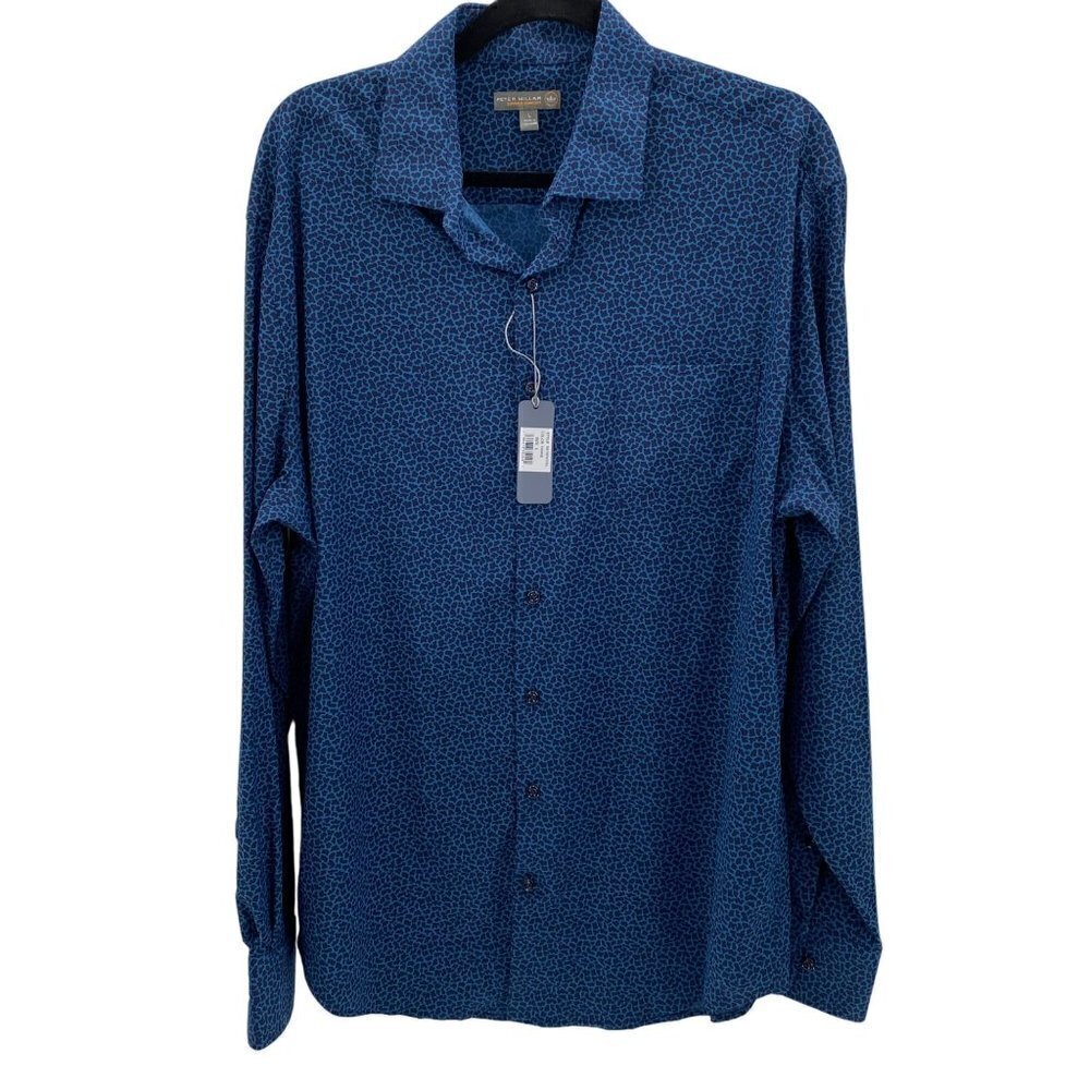 Peter Millar Button-Up Long Sleeve Navy Shirt Women's Size L